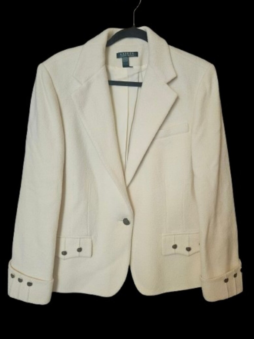 LAUREN By RALPH LAUREN Vintage Blazer Jacket Ivory White Wool Blend